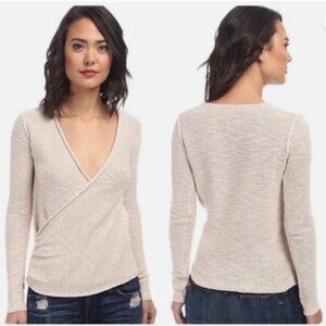 Free People Surplus Wrap Sweater Womens L Cotton Linen Blend Pale Powder Pink